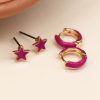 Golden and Pink Enamel Hoop and Star Earring Duo