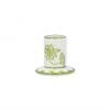 Ceramic white mini candlestick with green flower