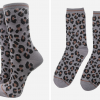 Womens Bamboo Socks - Grey/Neutral Leopard