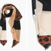 Camel Geometric Colourblock Scarf with Leopard Print
