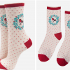Womens Bamboo Socks - Cream/Red Robin