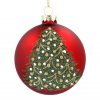Matt Red Glass Ball With Green Beaded Tree