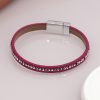 Raspberry leather and crystal magnetic bracelet