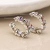 Silver plated staggered crystal hoop earrings