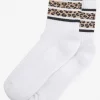 Leopard Stripe Ribbed Cotton Socks in White